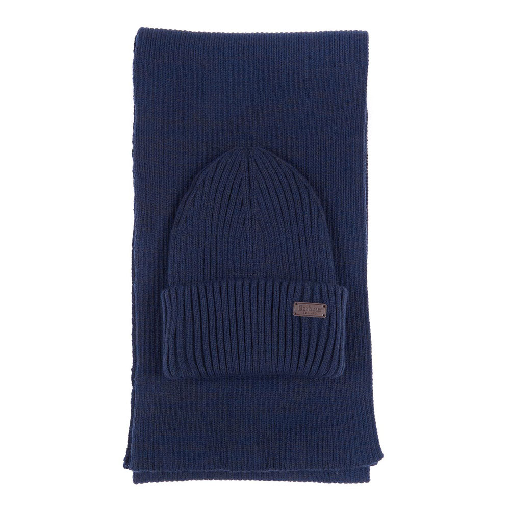 Barbour Crimdon Beanie and Scarf Gift Set - O/S, NAVY