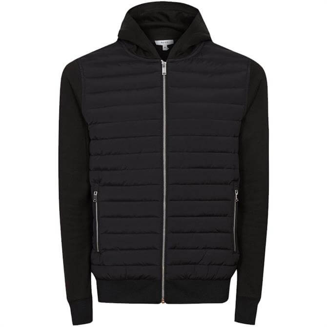 REISS TAYLOR Black Hybrid Zip Quilted Hooded Jacket | Jarrold, Norwich