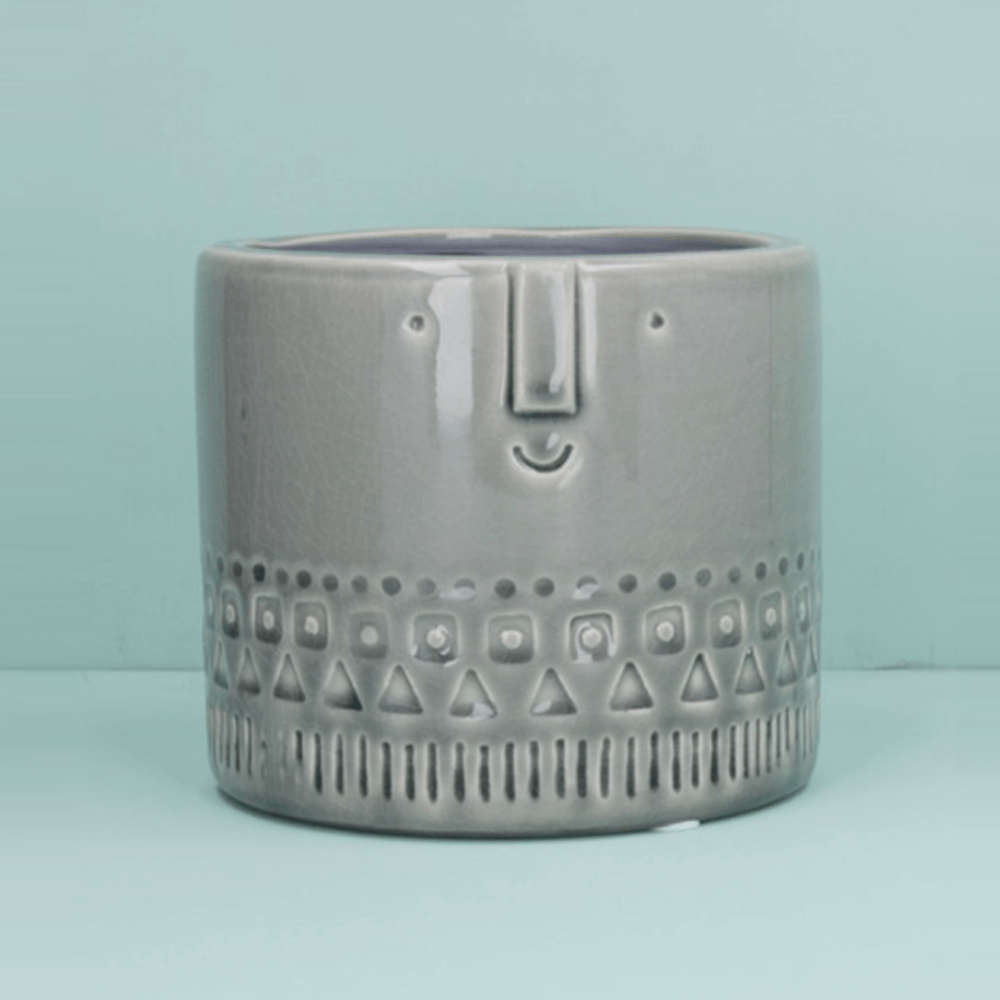 Gisela Graham Grey Ceramic Hanging Flower Pot With Face Imprint and Rope by Gisela Graham 