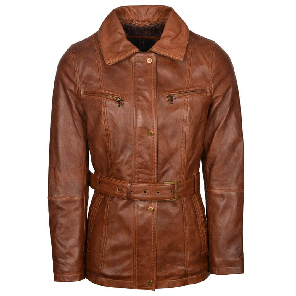 Lakeland Leather Tirril Belted Leather Coat in Tan | Jarrold, Norwich