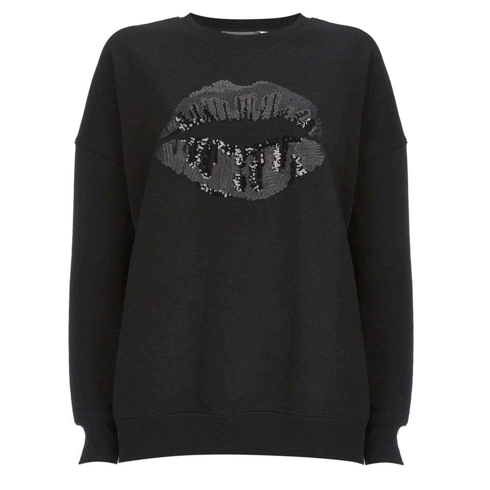Mint Velvet Black Sequin Lips Sweatshirt | Jarrold, Norwich