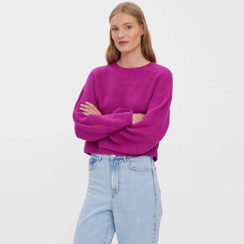 Vero Moda Sayla Cropped Ribbed Sweater in Magenta Pink | Jarrold, Norwich