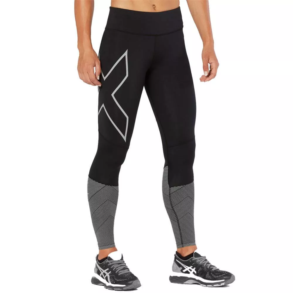 Blue 2XU Fitness Mid Rise Print Womens Long Compression Tights 